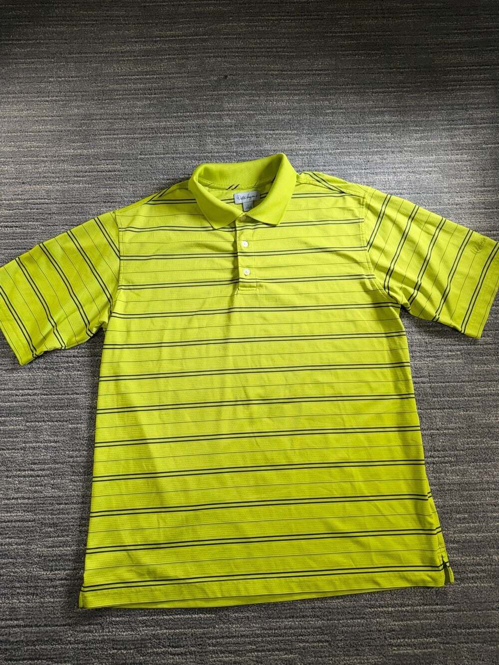 Walter Hagen Men's Striped Short Sleeve Golf Polo Shirt, Lime Green, Size L